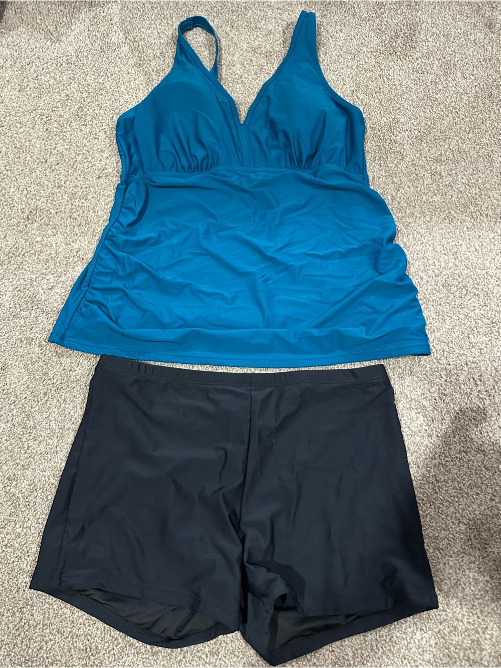 Nique Teal Tankini Top with Black Swim Shorts